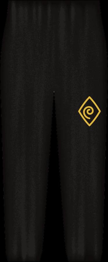 Pantalon training noir encre, l'emblème polenta sur la cuisse gauche